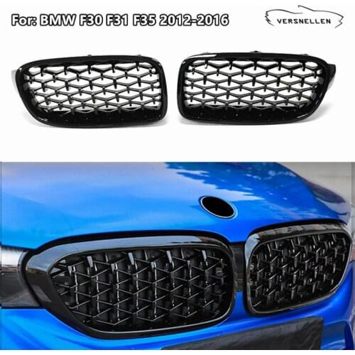 Pair Chrome / Black Diamond Grills Front Kidney Grilles For BMW 3 Series F30 F31 F35 2012-2016 Car Styling Racing Grills