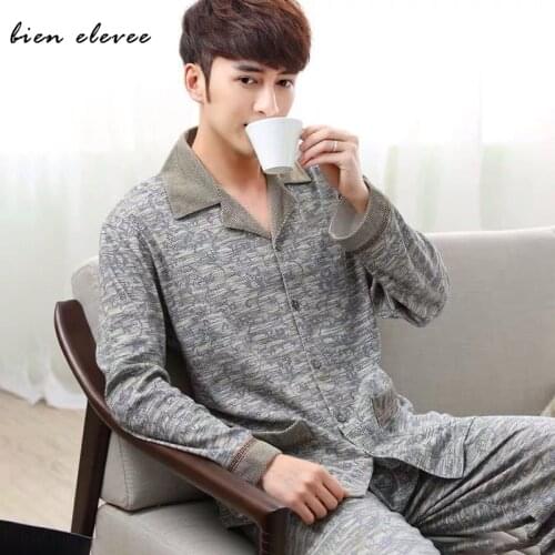 Pajama-Sets Sleepwear-Suit Lounge-Homewear Long Sleeve Mens Pyjamas Sleepshirt Winter Cotton Plus Size Male Casual Home Clothes