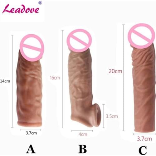 Realistic Penis Extension Cock Sleeve Reusable Silicone Penis Enlarger Delay Condoms For Men Dildo Enhancer Sex Toys YS0361