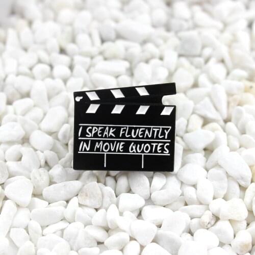 Filming props Record board Black brooch i speak flvently in movie quotes Personality creative badge Denim leather accessories