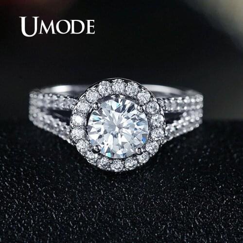 UMODE Luxury Round CZ Crystal Wedding Rings for Women Femme Engagement Finger Rings Girls Bridal Jewelry Fashion Gifts UR0021