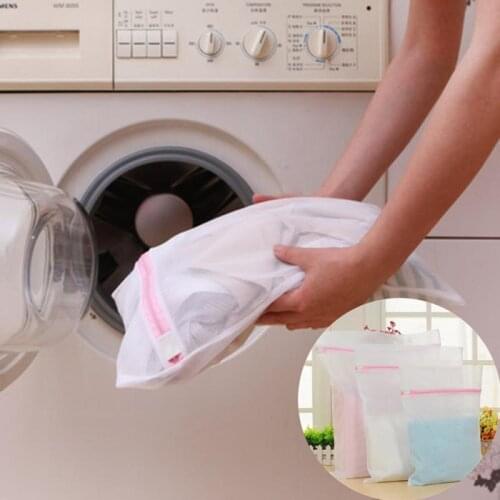 Foldable Laundry Wash Bag Zippered Mesh For Underwear Bra Sock Washing Machine Pouch Clothes Protection Net Laundry Bag 3 Sizes