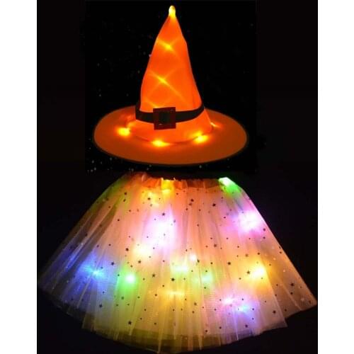 Lights Witch Hat LED Glowing Skirt Wizard Cosplay Props Party Birthday Gift Halloween Costume for Women Kids Girls Christmas