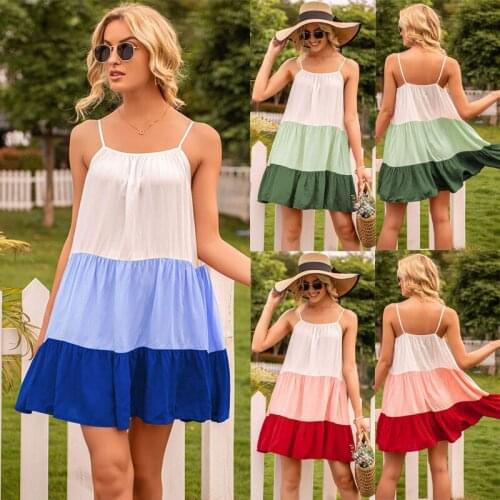 Plus Size Loose Casual Beach Dress Fashion Patckwork O-Neck Sleeveless Summer Dress Sexy Spaghetti Strap Backless A-Line Vestido