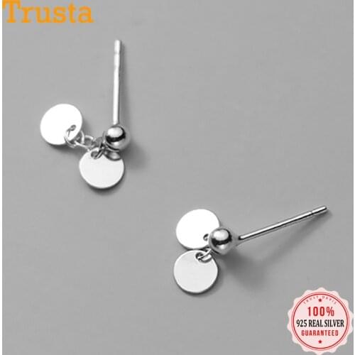 TrustDavis Real 925 Sterling Silver Fashion Geometry Wafer Charm Stud Earrings For Women Wedding Christmas Fine Jewelry DB121
