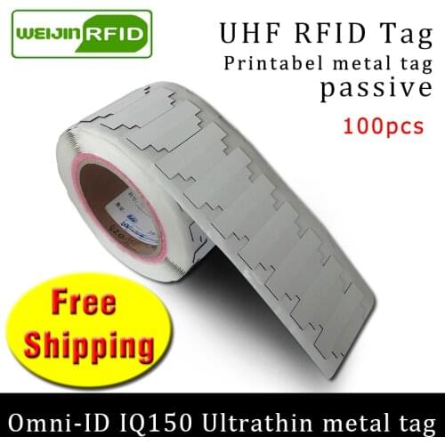UHF RFID ultrathin metal tag omni-ID IQ150 915m 868mhz Impinj MR6 EPC 100pcs free shipping printable synthetic passive RFID tag