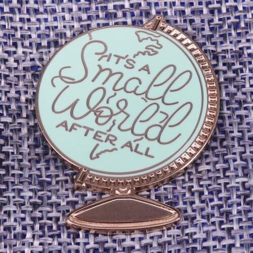 Its a small world after all badge vintage globe brooch world map adventure pin wanderlust gift travel quote jewelry