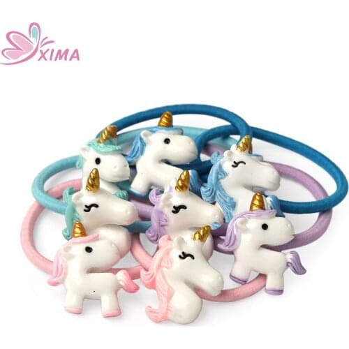XIMA 8pcs/lot Cartoon Unicorn Elastic Hair Rubber Band Girls Unicorn Headband Ponytail Holder for Kids Hair Accessories