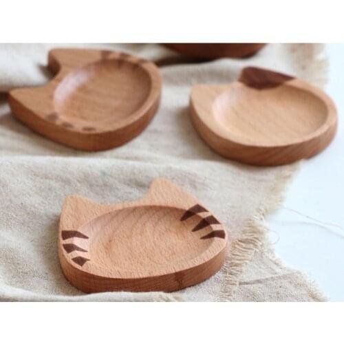 Japanese Style Wooden Sauce Dishes Cute Cat Shaped Dipping Bowls Kawaii Snack Seasoning Kimchi Soy Appetizer Plates Tray
