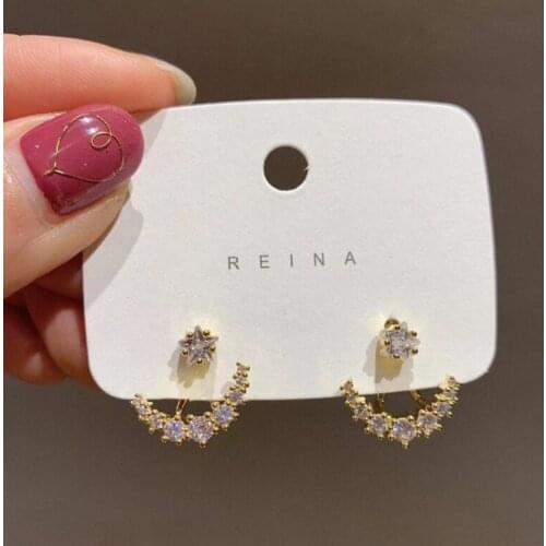 Yaologe Bright Star Moon Earrings 2020 Korea Fashion New Simple Fairy Rhinestone Golden Stud Earrings Everyday Jewelry Women
