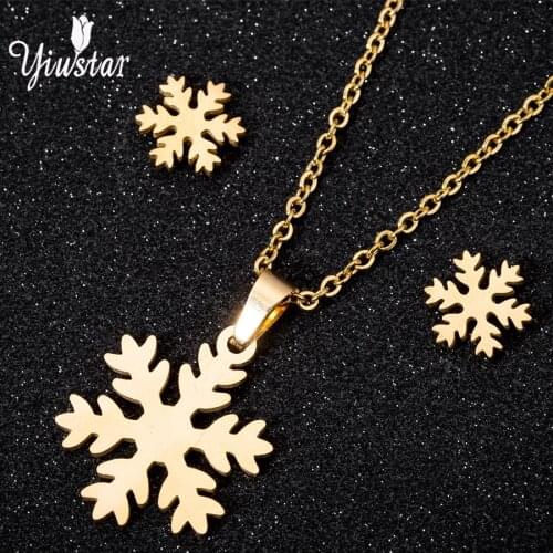 Yiustar Women Gold Snowflake Necklace Stainless Steel Earrings Jewelry Sets Long Necklace Earrings Jewelry Set Christmas Gifts