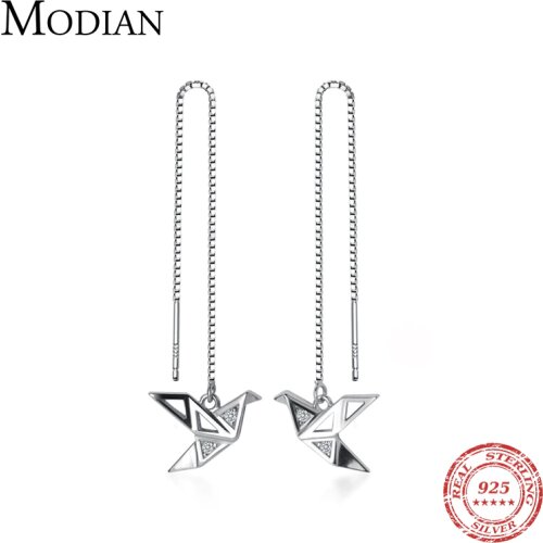 Modian 925 Sterling Silver Jewelry Gift Thousand Paper Crane Drop Earrings For Women Sparkling Dangle Ears Statement Jewelry