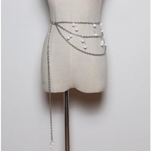 Luxury Wide Layered Pearl Statement Chain Waist Belt For Women Fashion Office Ladies Large Size Dress Metal Alloy Belt Deoration