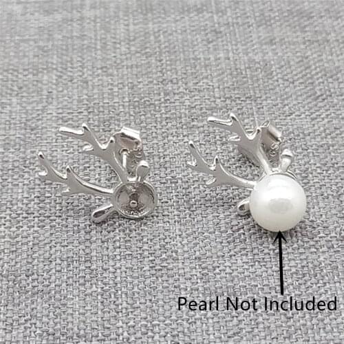 2prs of 925 Sterling Silver Reindeer Stud Earring Posts Rhodium Plated for Pearl