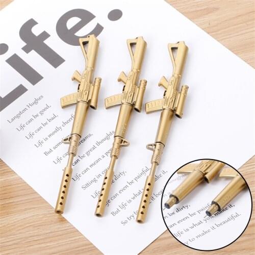 2Pc Creative Golden Machine Gun Ballpoint Pens Gel Pen Student Ball Point Pen School Office Supplies Writing Learning Stationery