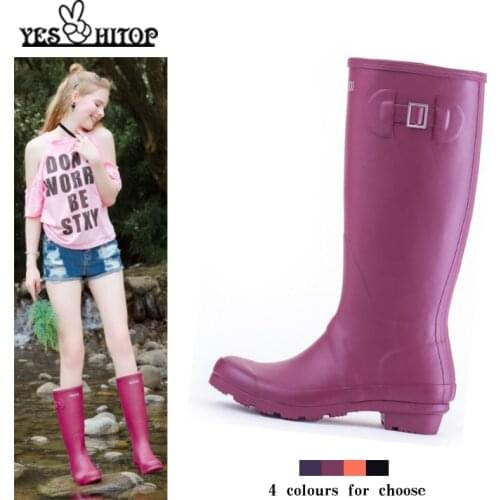 2019 NEW! All-match Rainboots Fashion Rain Boots Waterproof Slip-on Boots Buckle Knee High Rubber Boots