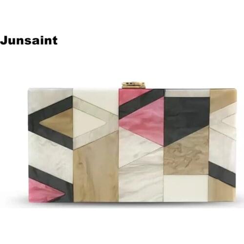 21Brand Fashion Messenger Bag Women Acrylic Geometric Lattice Patchwork Evening Bag Small Handbags Lady Party Prom Clutch Purse