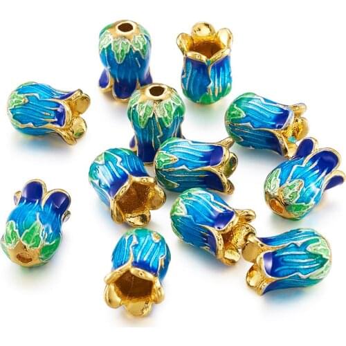 25Pcs Brass Enamel Bead Cap End Cap 5-Petal Golden for Jewelry Making DIY Bracelet Necklace Supplies 14x10mm Hole: 2mm