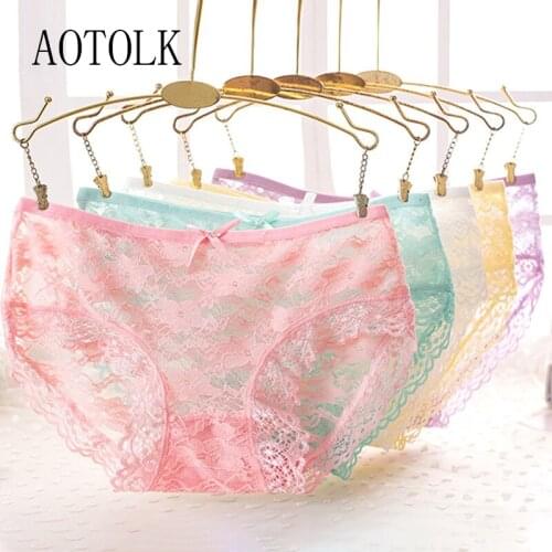 3Pcs/Set Large Size Women Underwear Sexy Lace Ladies Briefs Female Cotton Panties Mid-waist Breathable Lingerie Multiple color