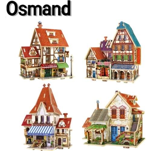 3D Wooden Miniature Puzzle France World Famous Model Building Farm Coffee Shop Jigsaw Educational Assembly Toys for Kids Gifts