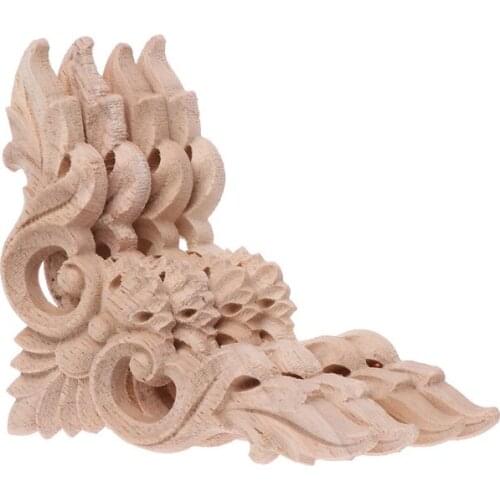 4pcs/set Wood Carved Corner Flower Onlay Applique Unpainted Frame Cupboard Cabinet Decal For Home Furniture Decor 8x8cm