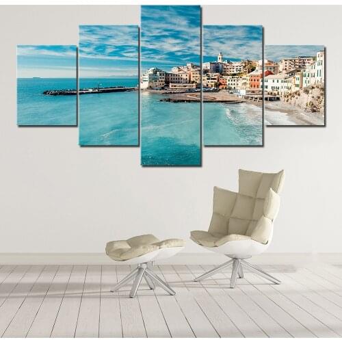 5Pcs Italian Seaside Wide Coast Seascape Canvas Wall Painting Frameless Photography Seascape Printing Poster Decoration Painting