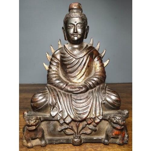 9" Tibet Buddhism Temple Old Bronze Cinnabars Northern Wei Dynasty Buddha statue Shakyamuni Buddha Statue Enshrine the Buddha
