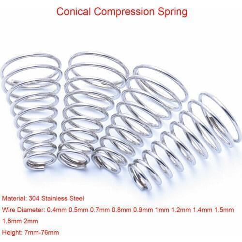 5pcs / lot 304 Stainless Steel Tower Springs Conical Cone Compression Spring Pressure Spring Wire Diameter 0.8mm 0.9mm