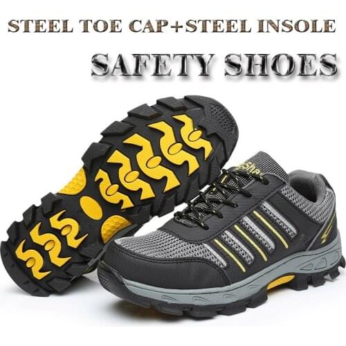 Safety Shoes Men Steel Toe Anti-Smashing Anti-Puncture Work Boots Non-slip Outdoor Casual Hiking Shoes Male Plus Size Sneakers