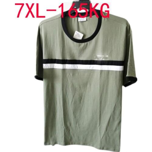 Large size summer high quality Men cotton patchwork t shirt short sleeve striped tees 3XL 4XL 7XL 165KG casual loose tops thin