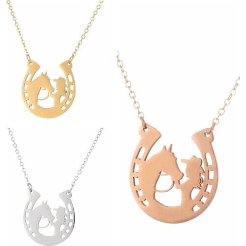 Fashion Horse Necklace Pendant for Woman Girls Stainless Steel Animal Necklace Jewelry Accessories 20Inch Chain Link