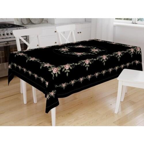 Çeyizdiyarı Digital Print Florent Table Cloth Black