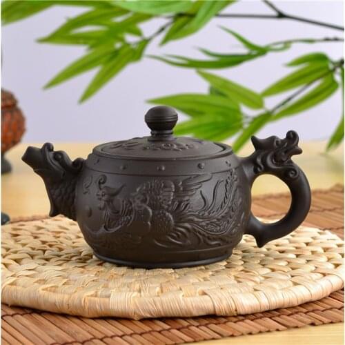 Dragon and Phoenix Tea Pot 2015 NEW Model YIXING TEAPOT Premium 350cc BLACK 350ml Capacity Purple Clay Kung Fu Tea Kettle Set