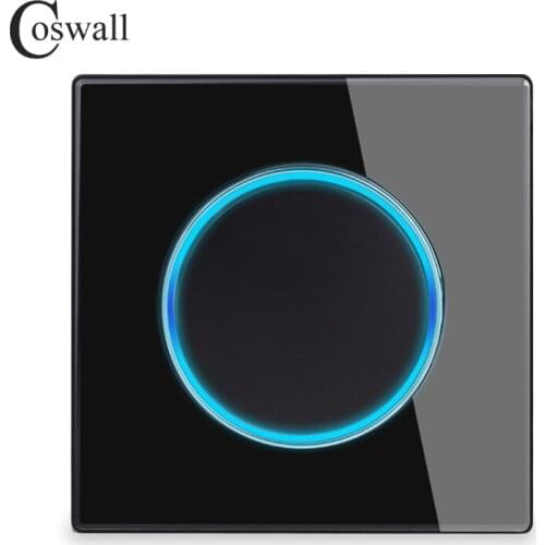 COSWALL 1/2/3/4 Gang 1/2 Way On / Off Wall Light Switch Large Aperture LED Backlight Data HDMI USB Charger Glass Panel Black