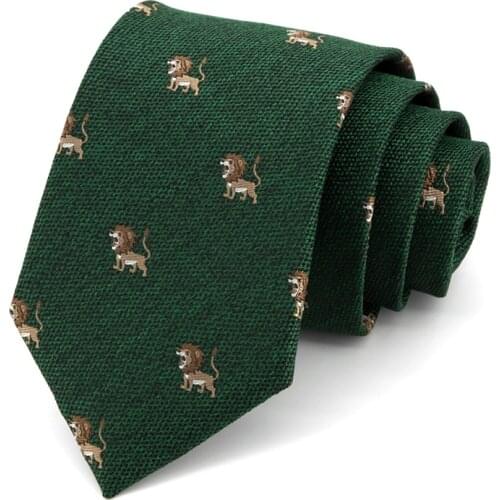 Lion Jacquard Ties for Men Green 8 CM Dresses Necktie High Quality Fashion Formal Work Cravat Male Gift With Box