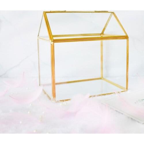 Geometric Glass Decor Terrarium Centerpiece Tabletop Planter Handmade Copper House Shape Flower Pot for Plants Succulents