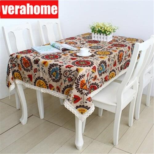 Cotton linen lace tablecloth Rectangular Sunflower Retro bohemian home Kitchen Dining Table Cover Wedding Party