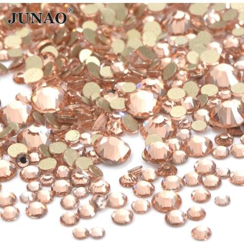 JUNAO SS6 8 10 12 16 20 Light Peach Mixed Size Glass Nail Rhinestones Flat Back Crystal Strass Nail Art Decoration Diamond Studs