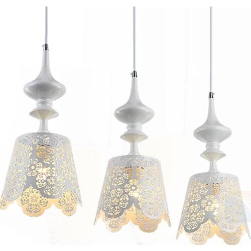 Country Rustic White Painting Iron Pendant Light American Style Hollow Out Dining Room Romantic Pendant Lamp
