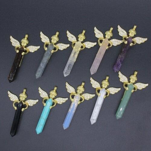 KFT Natural Healing Crystal Quartz Stones Angel Embrace Hexagon Prism Stone Pendulums Pendant Fashion Women Men Jewelry
