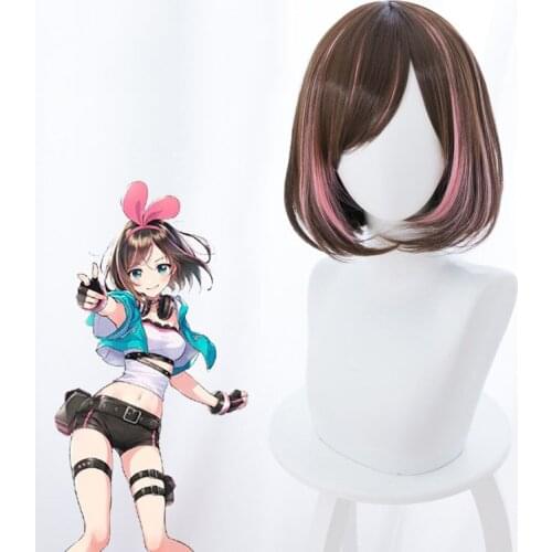 Kizuna Has A New Brown, Purple-pink Short Hair Cospaly Wig