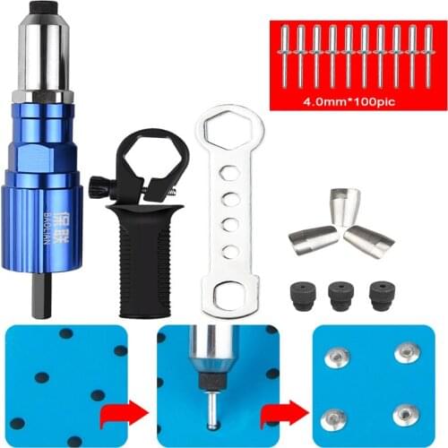 Riveter Adapter Electric Riveting Gun Adapter Rivet Insert Nut Pull Riveting Head Drills 2.4mm 3.2mm 4.0mm 4.8mm Cordless Tools