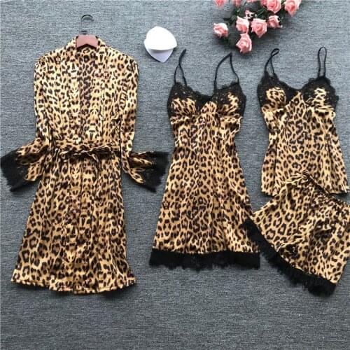Leopard Robes Sets 2021 Kimono Robe Fashion Bathrobe Sexy Sleepwear Peignoir Wedding Robes Soft Bridesmaid Robes H974