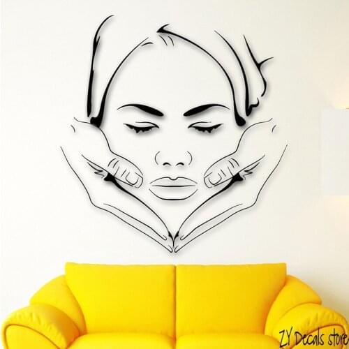 Massage Spa Wall Decals Face Makeup Wall Sticker Sexy Girl Beauty Salon Art Mural Removable Home Decoraiton Wall Decor L376