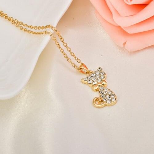 Lovely Cute Crystal Cat Pendant Chain Necklace Animal Jewelry