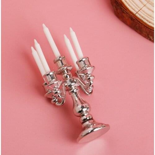 Miniature Retro Five-head Candlestick Candle Lamp Model Decor Accessories Doll house Furniture Toy Pretend Play