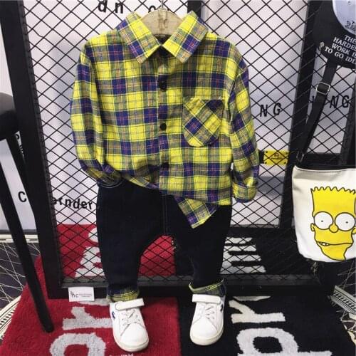 Fashion Plaid Shirt for Children Clothing Baby Boys Letter Printed Long Sleeve Shirt Blouses Kids Casual Top Tees Baby Tee Shirt