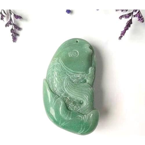 Natural High Quality Crystal Green Aventurine Fish Jade Pendant