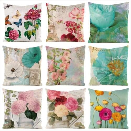 45cm*45cm Floral Watercolor Inimitated Silk Fabric Throw Pillow Covers Couch Cushion Cover Home Decorative Pillows Pillow Case