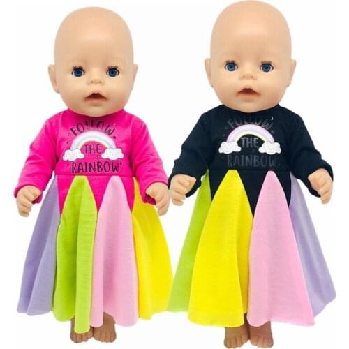 New Pattern Fashion Long Sleeve Rainbow Dress Fit 18 Inch American&43cm Baby New Born Doll Clothes Accessories,Girls Toys